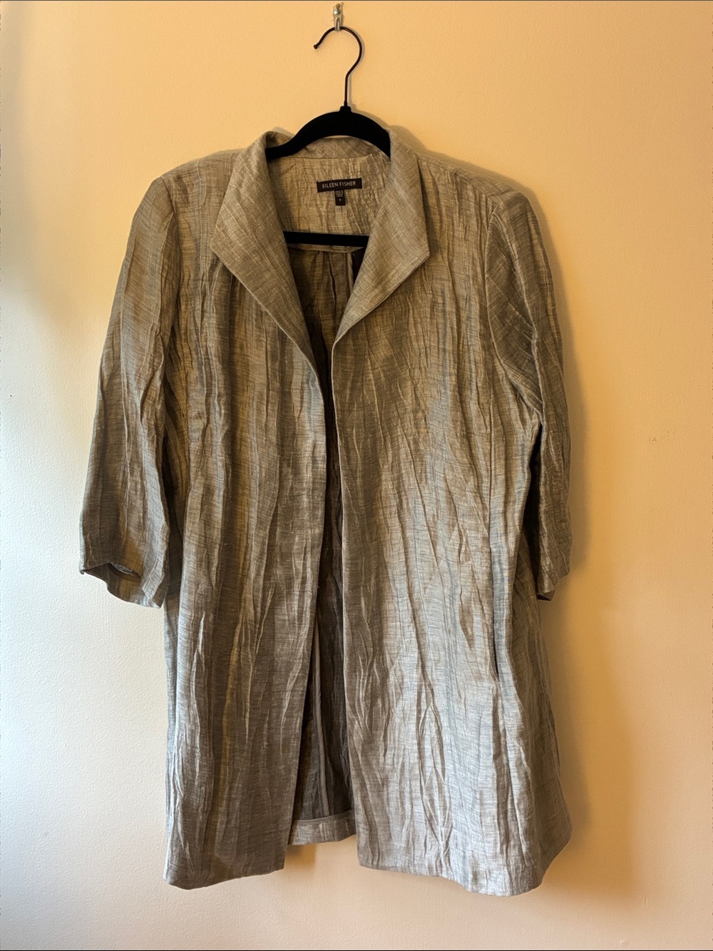 Eileen Fisher Lightweight Open-Front Long Blazer in Pewter